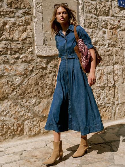 Mint Velvet Denim Midi Shirt Dress, Blue Navy, Blue Navy