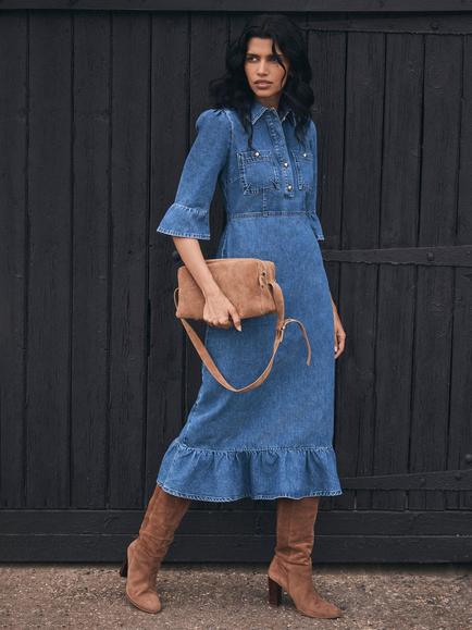 Mint Velvet Denim Shirt Midi Dress, Blue, Blue