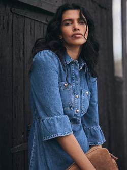 Mint Velvet Denim Shirt Midi Dress, Blue - view 2, Blue