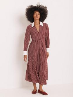 Mint Velvet Striped Maxi Shirt Dress, Red Burgundy - view 2, Red Burgundy