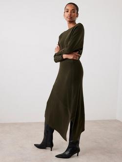 Mint Velvet Rib Detail Asymmetric Dress, Khaki, Khaki