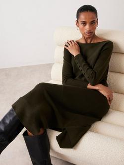 Mint Velvet Rib Detail Asymmetric Dress, Khaki - view 2, Khaki