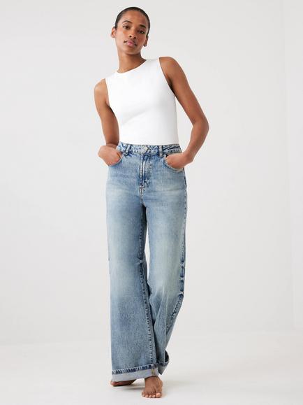 Mint Velvet Comfort Stretch High Rise Wide Leg Jeans, Mid Indigo, Mid Indigo