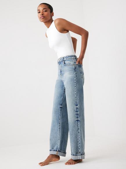 Mint Velvet Comfort Stretch High Rise Wide Leg Jeans, Mid Indigo - view 2, Mid Indigo