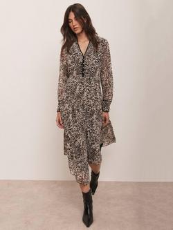 Mint Velvet Animal Print Asymmetric Midi Dress, Brown/Multi, Brown/Multi