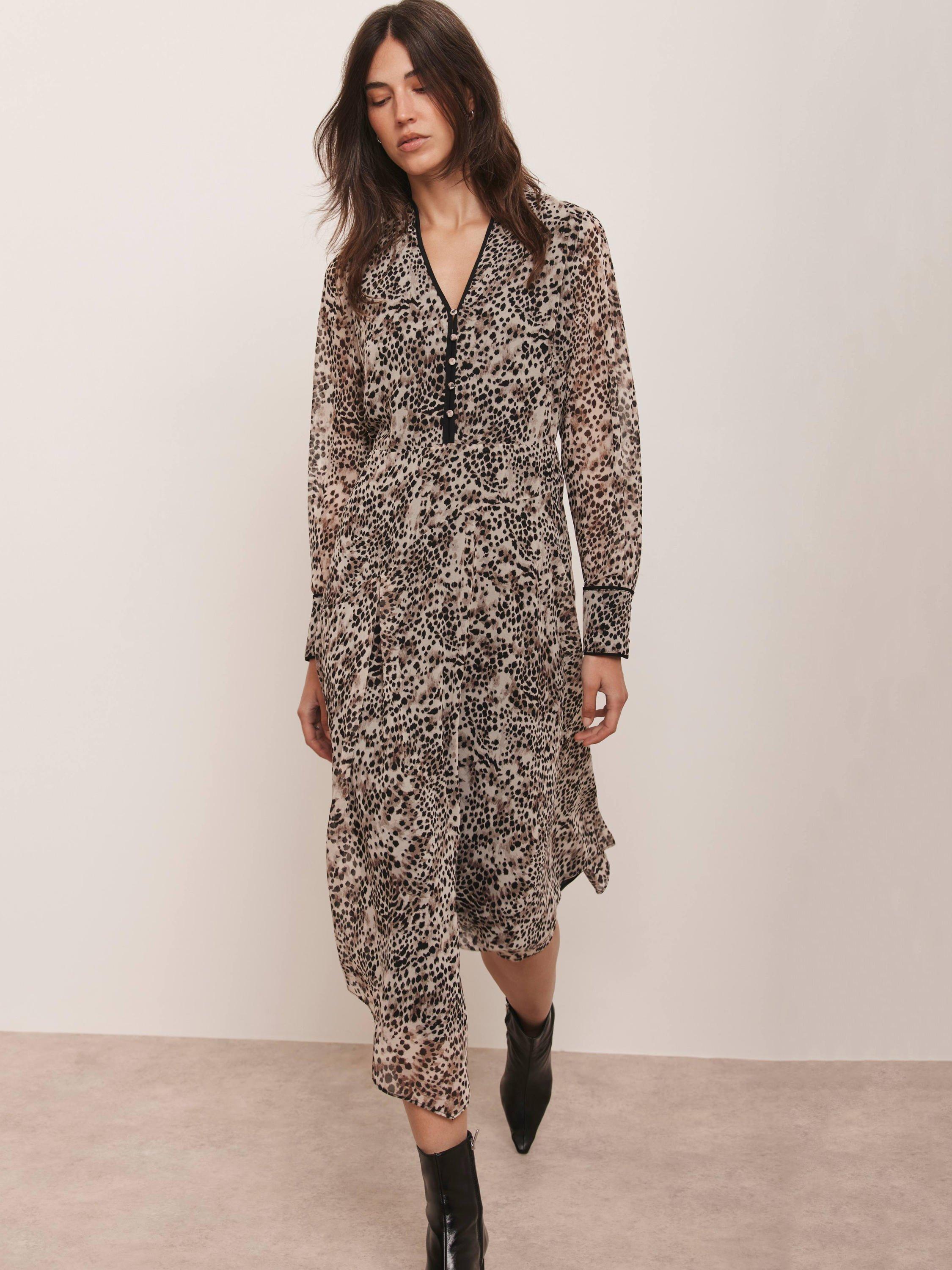 mint velvet green leopard print dress Mint Velvet Animal Print Asymmetric Midi Dress, Brown/Multi