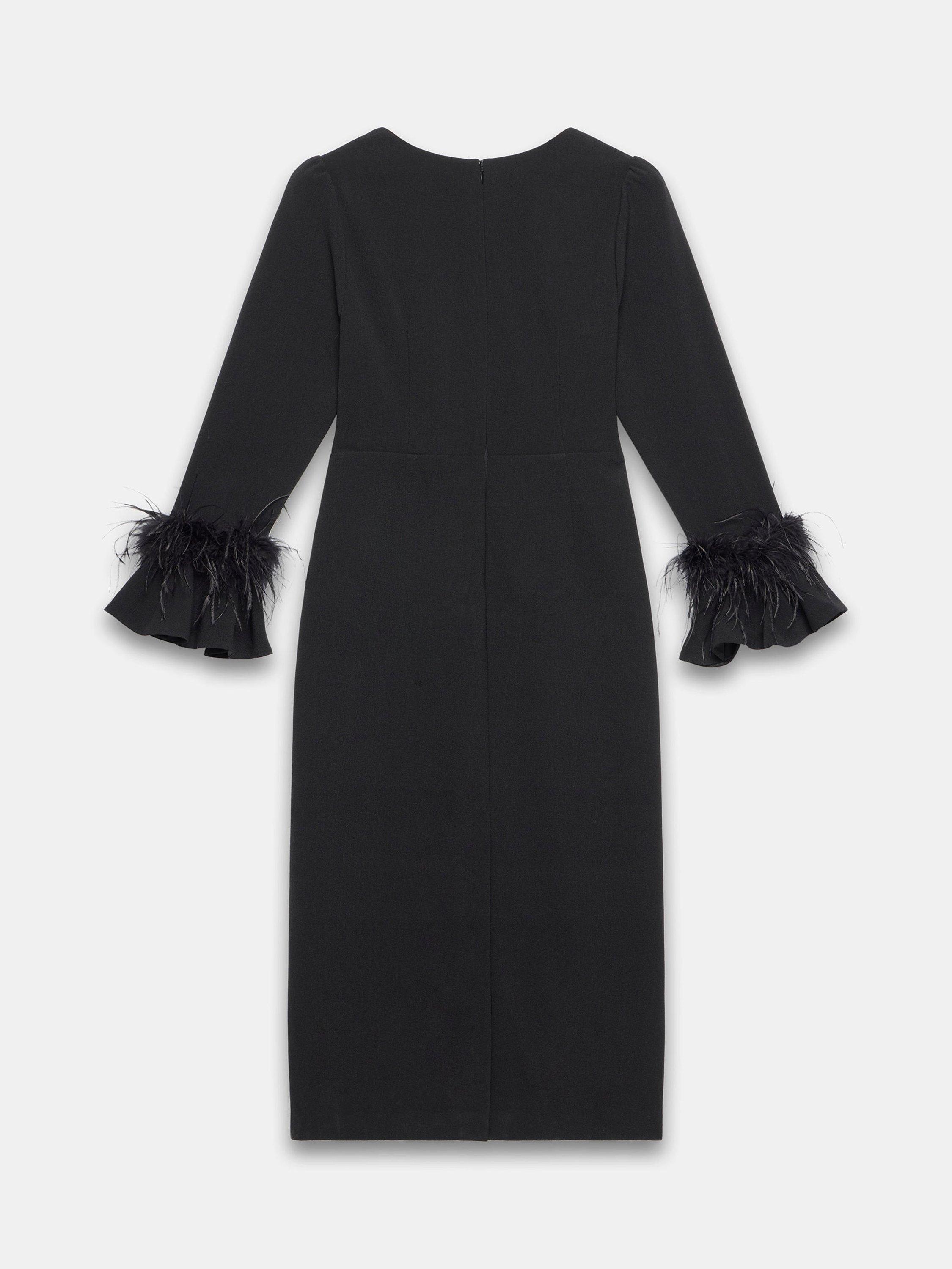 Product image 8 of 8, which shows Mint Velvet Feather Trim Midi Dress, Black, 8