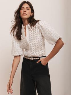 Mint Velvet Applique Petal Shirt, Ivory, Ivory