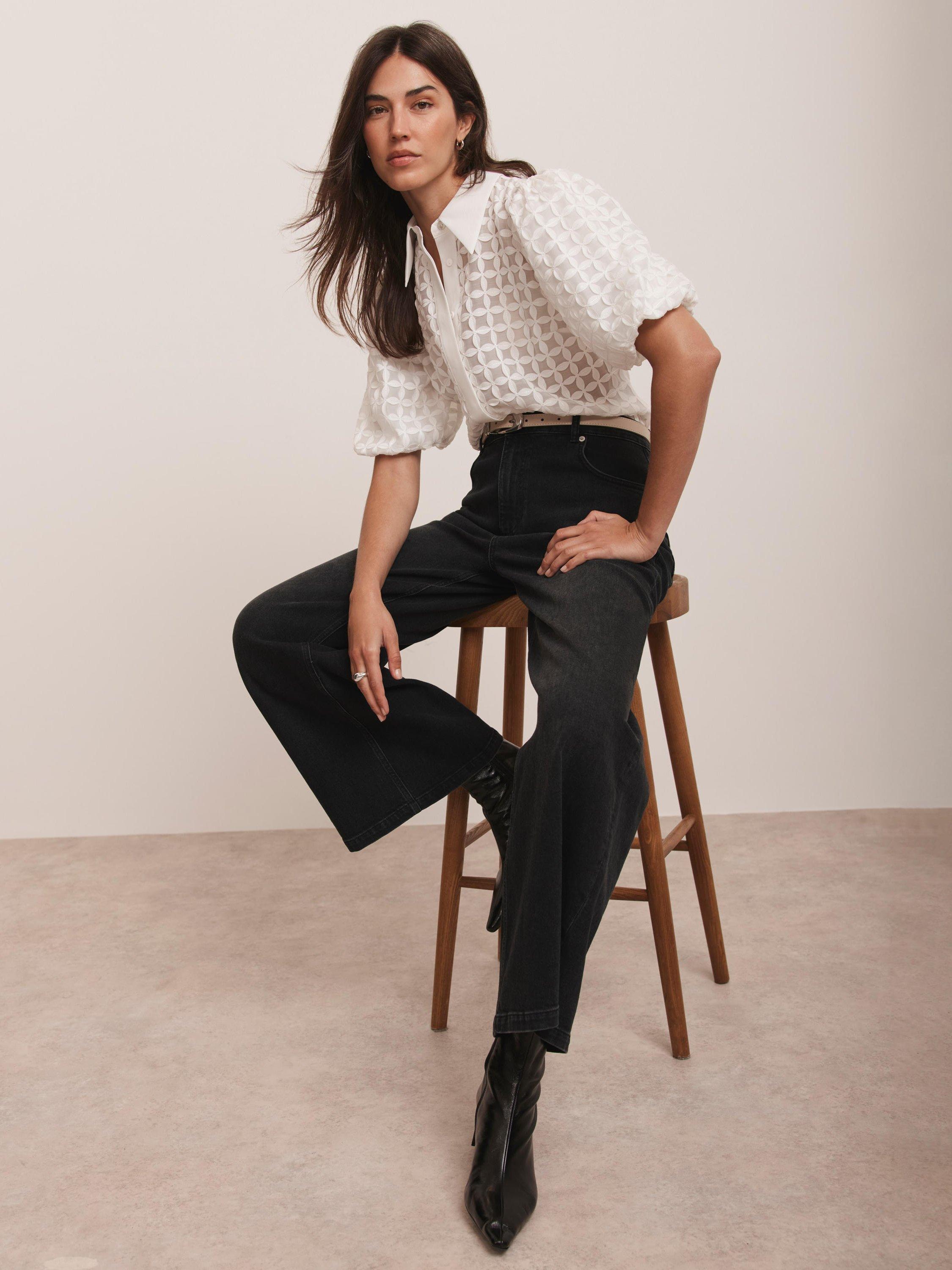 Product image 2 of 7, which shows Mint Velvet Applique Petal Shirt, Ivory, XS