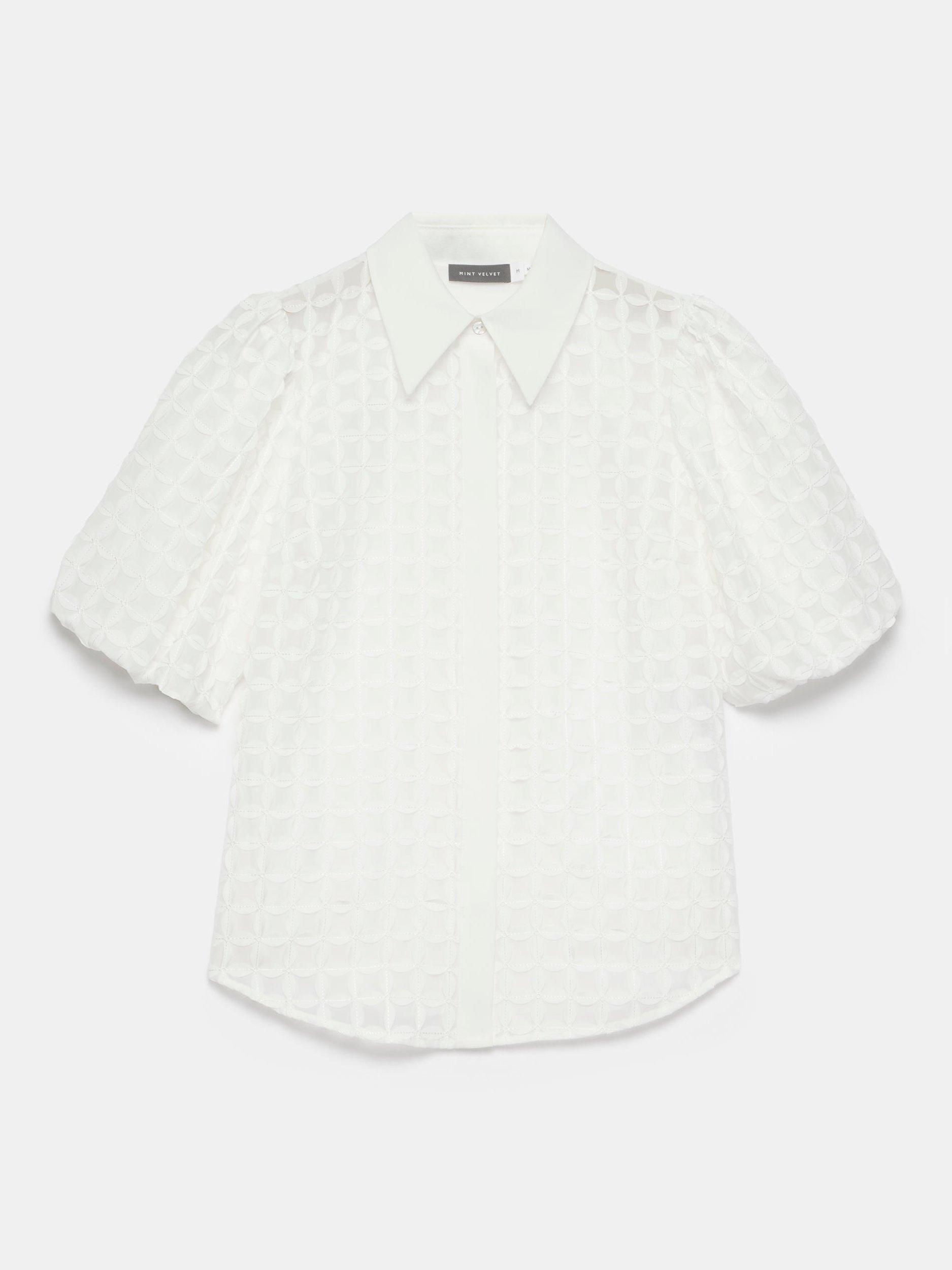 Product image 6 of 7, which shows Mint Velvet Applique Petal Shirt, Ivory, XS