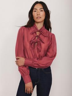 Mint Velvet Bow Detail Long Sleeve Top, Pink, Pink