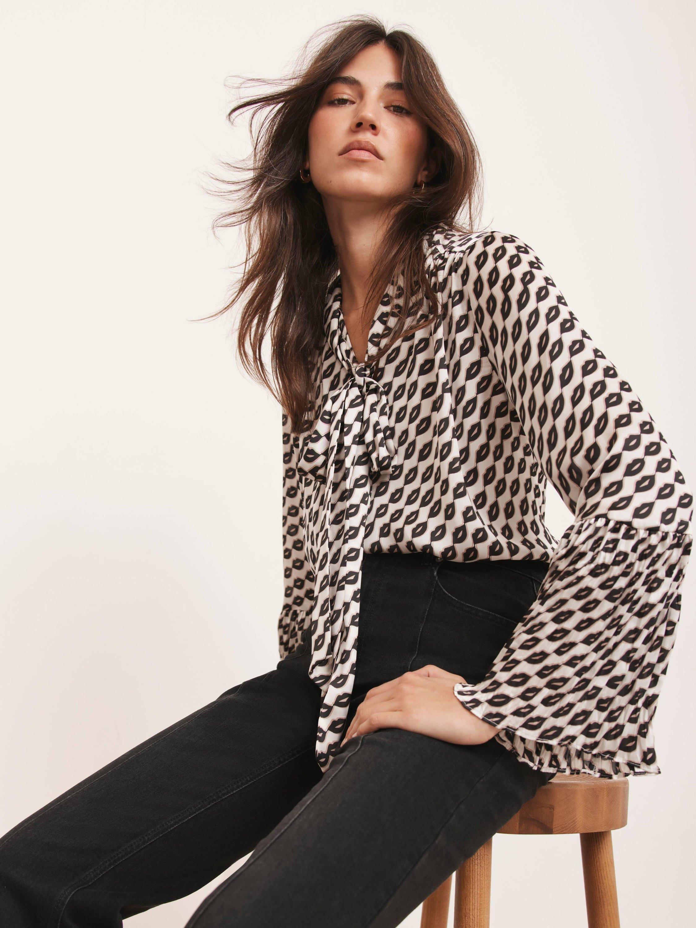 Mint Velvet Lip Print Bow Blouse, Multi