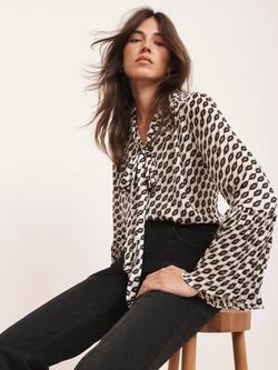 Mint Velvet Lip Print Bow Blouse, Multi, Multi