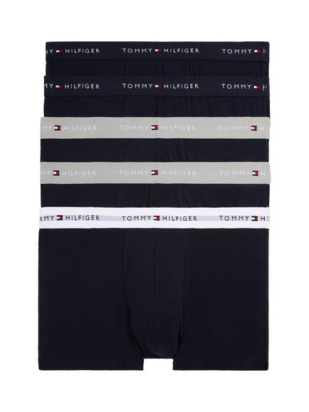 Tommy Hilfiger Stretch Cotton Logo Waistband Trunks, Pack of 5, Desert Sky/Silver/White, Desert Sky/Silver/White