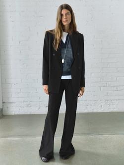 Mango Irise Stripe Double Breasted Blazer - view 2, Dark Grey