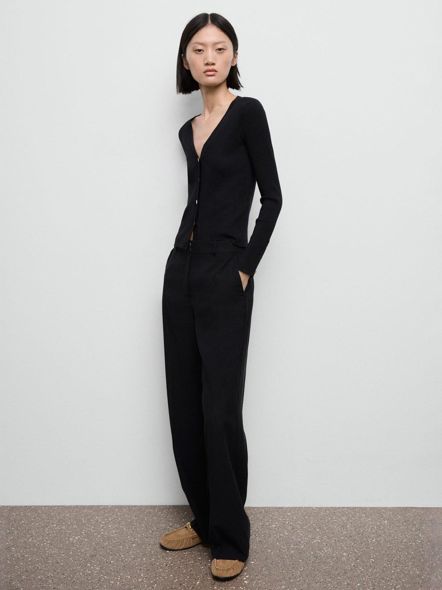 Product image 1 of 7, which shows Mango Botona V-Neck Cardigan, Black, XS