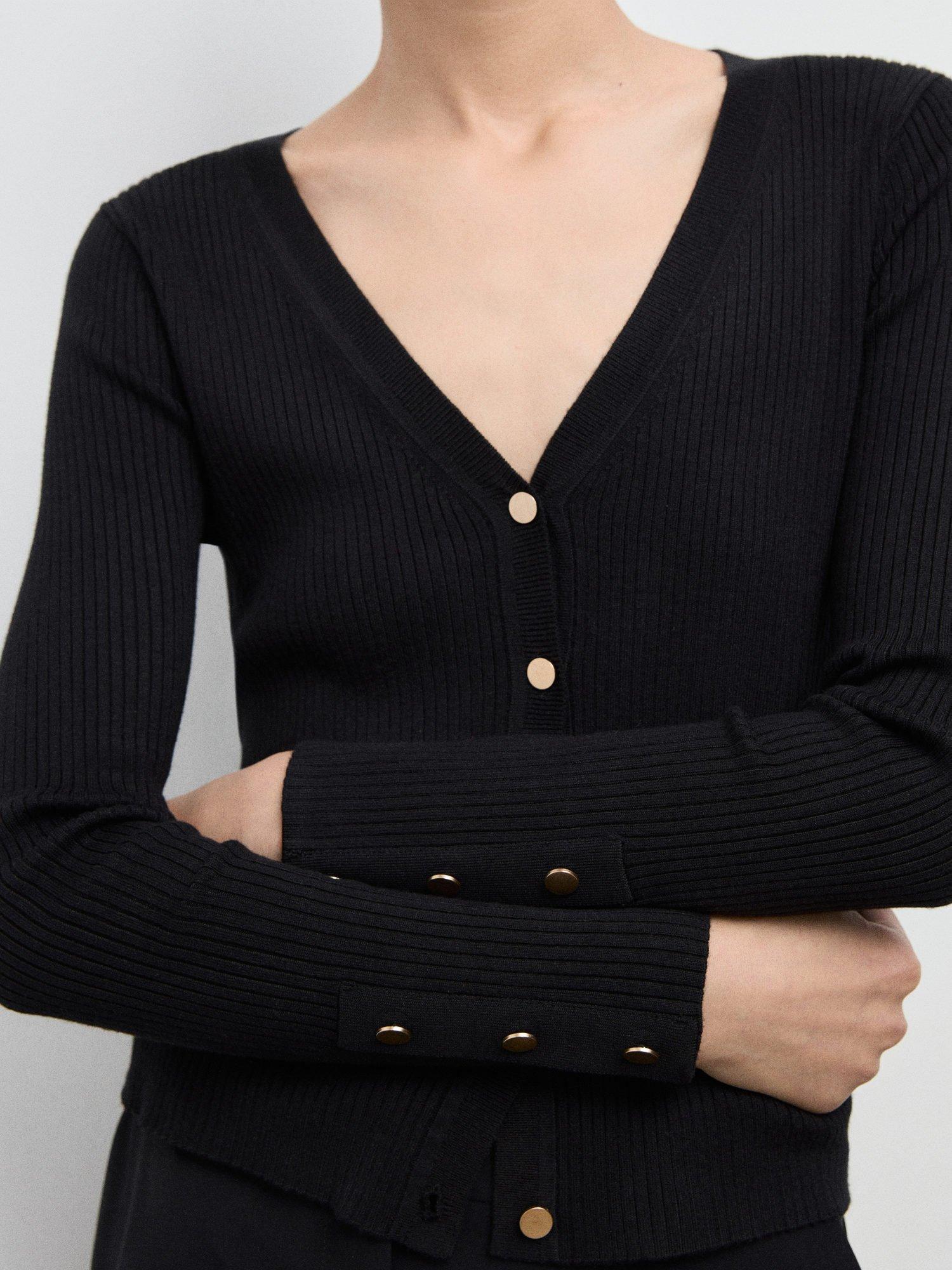Product image 6 of 7, which shows Mango Botona V-Neck Cardigan, Black, XS
