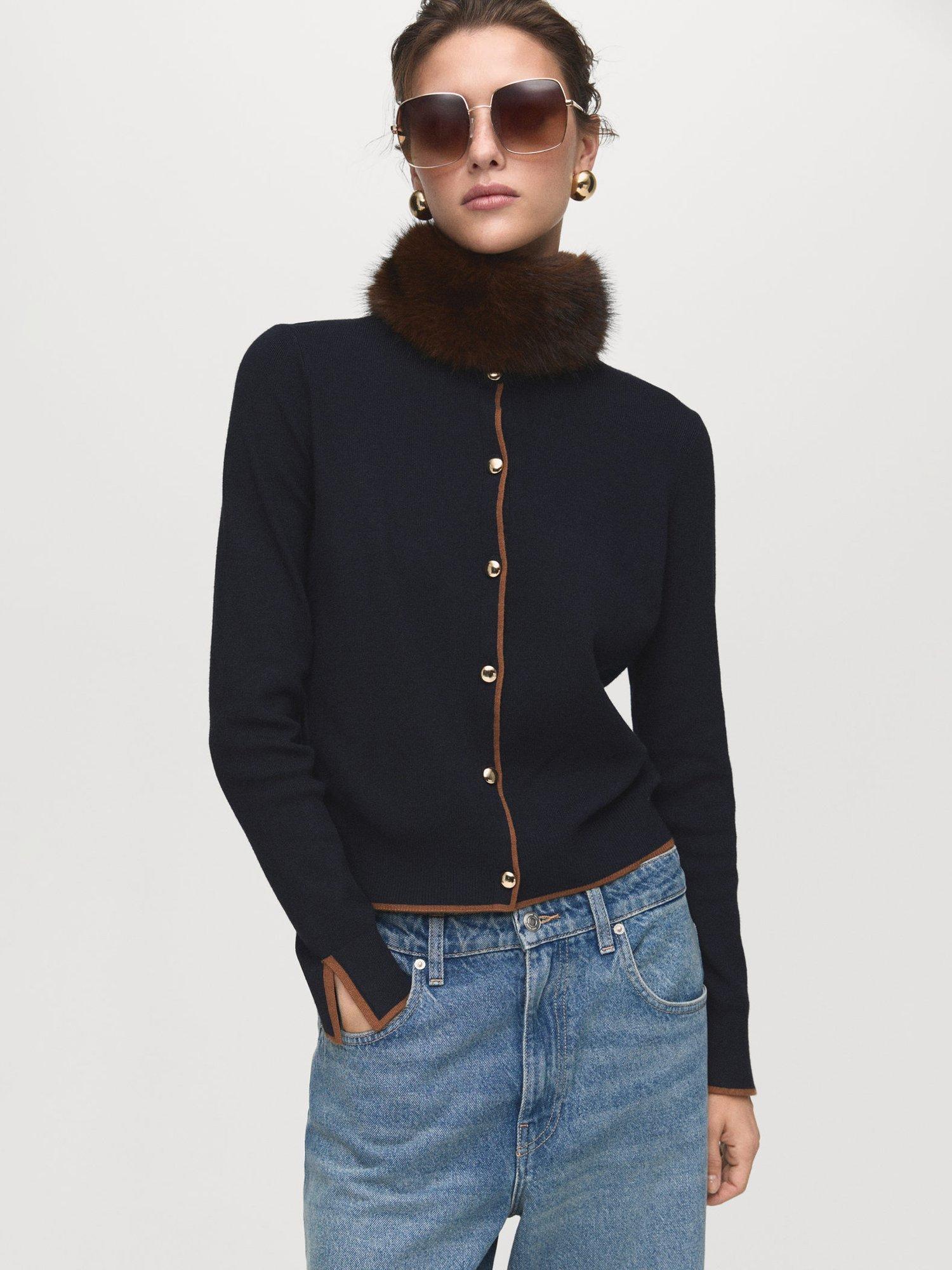 Product image 1 of 8, which shows Mango Lucca Colour Contrast Cardigan, Navy, XS