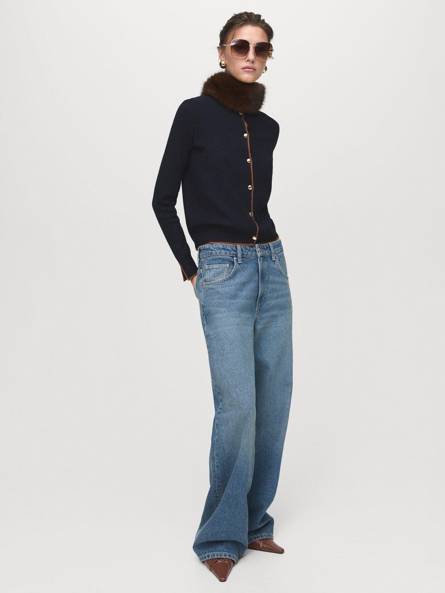 Product image 2 of 8, which shows Mango Lucca Colour Contrast Cardigan, Navy, XS