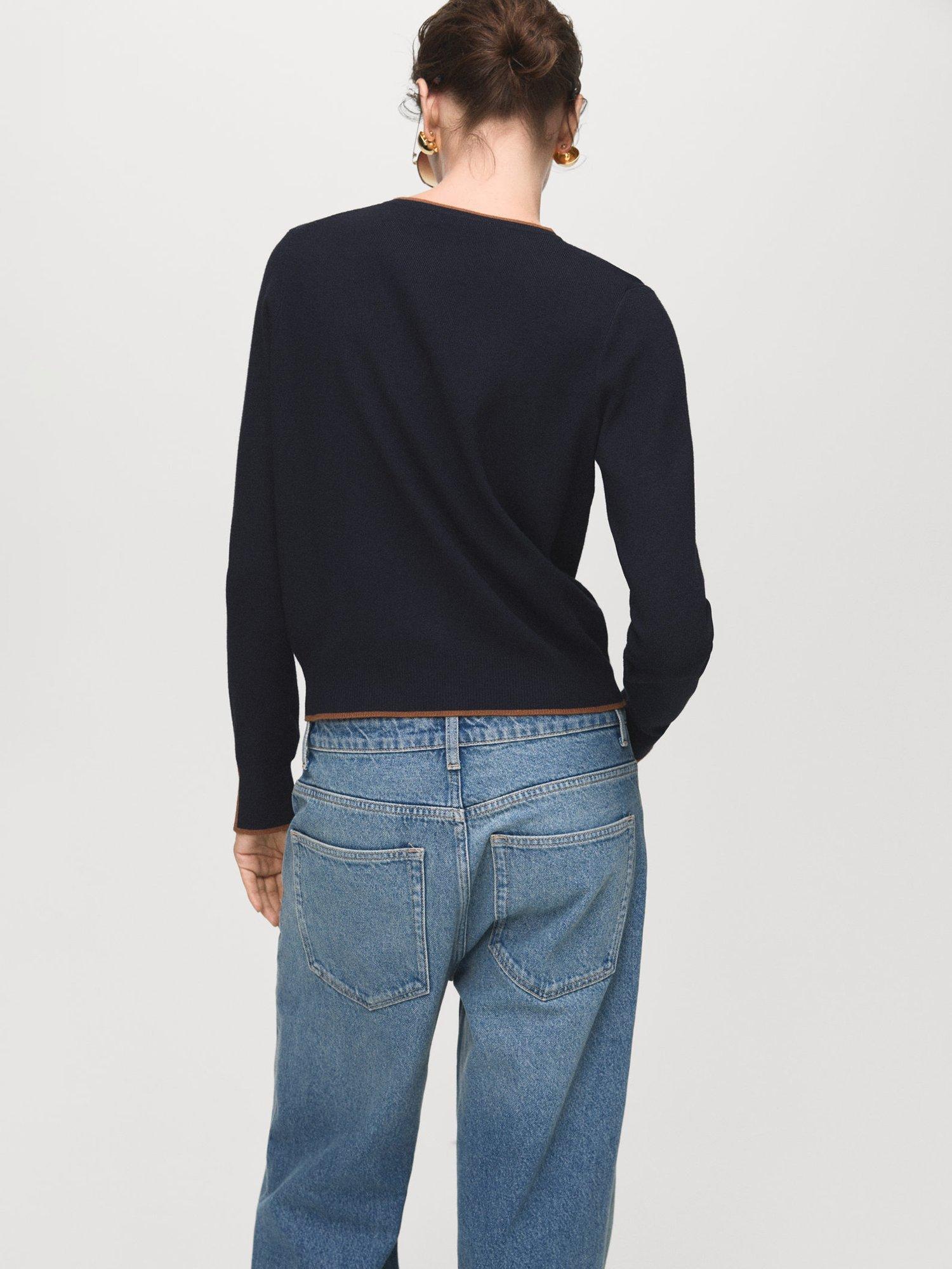 Product image 4 of 8, which shows Mango Lucca Colour Contrast Cardigan, Navy, XS