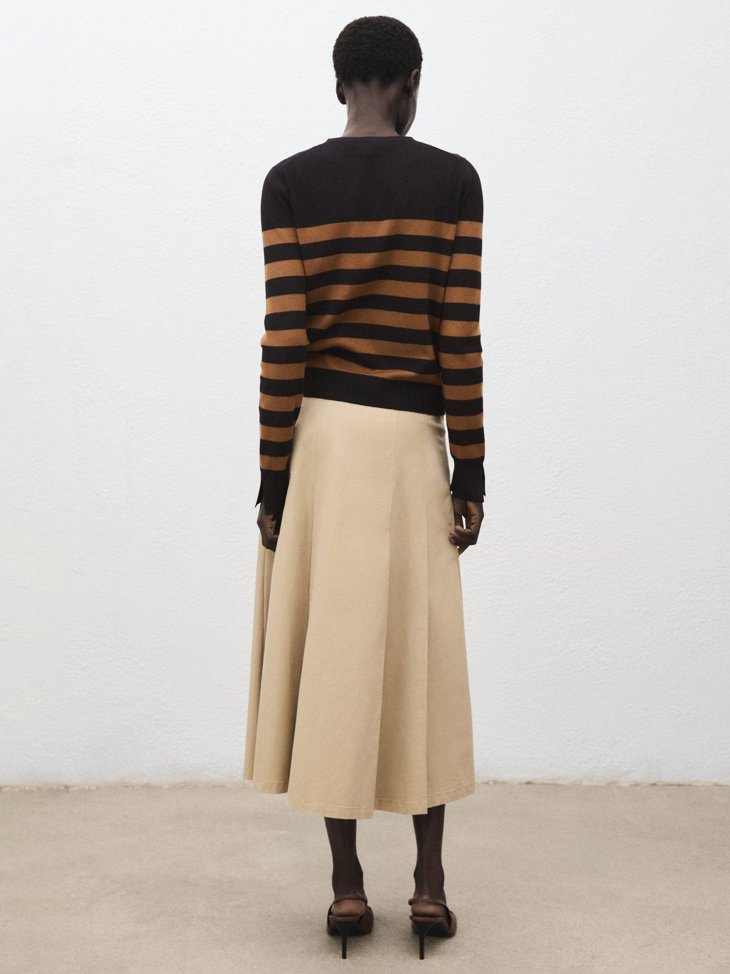 Product image 4 of 7, which shows Mango Lucca Stripe Round Neck Cardigan, Medium Brown, XS