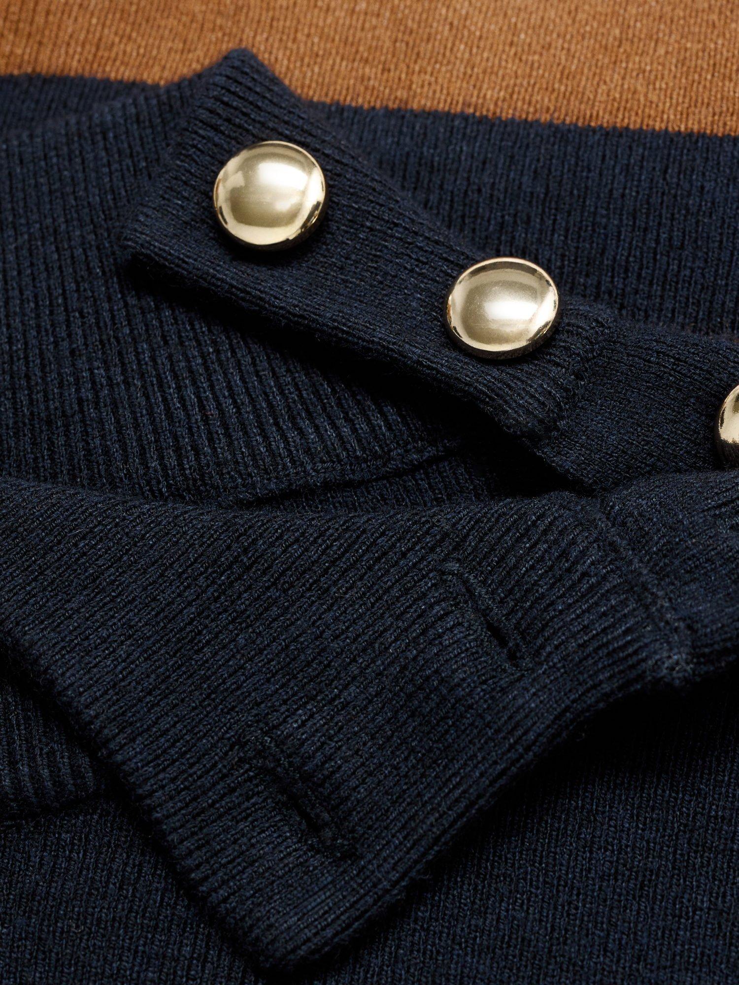 Product image 5 of 7, which shows Mango Lucca Stripe Round Neck Cardigan, Medium Brown, XS