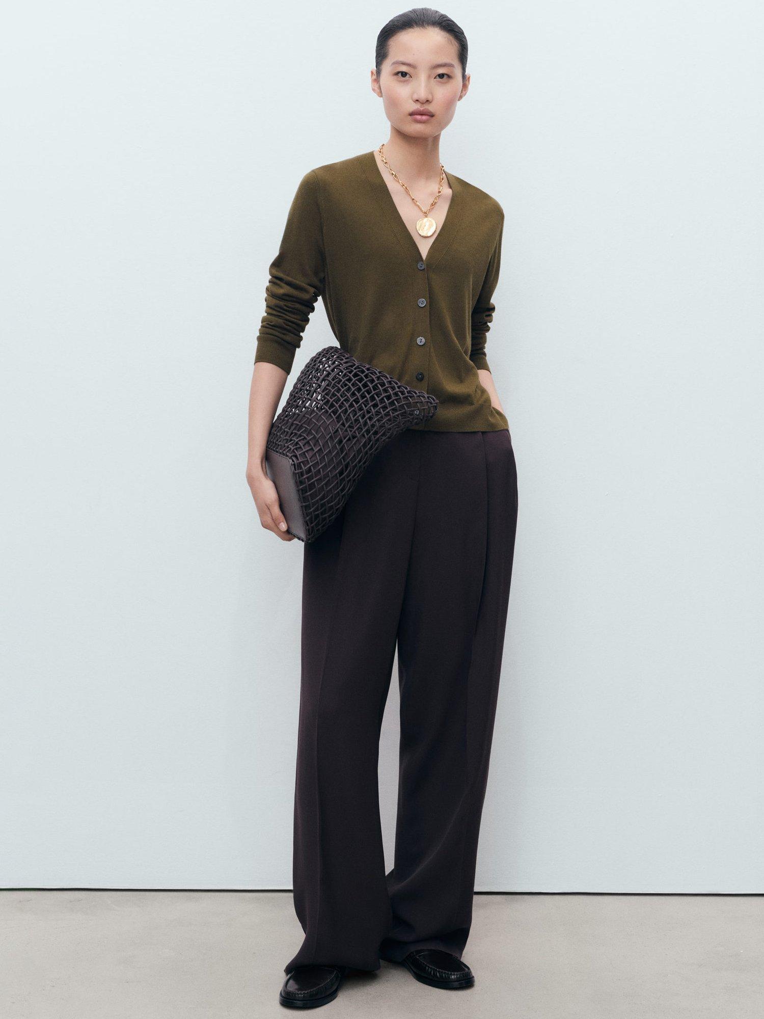 Product image 2 of 9, which shows Mango Lucca V-Neck Cardigan, Khaki, XXS