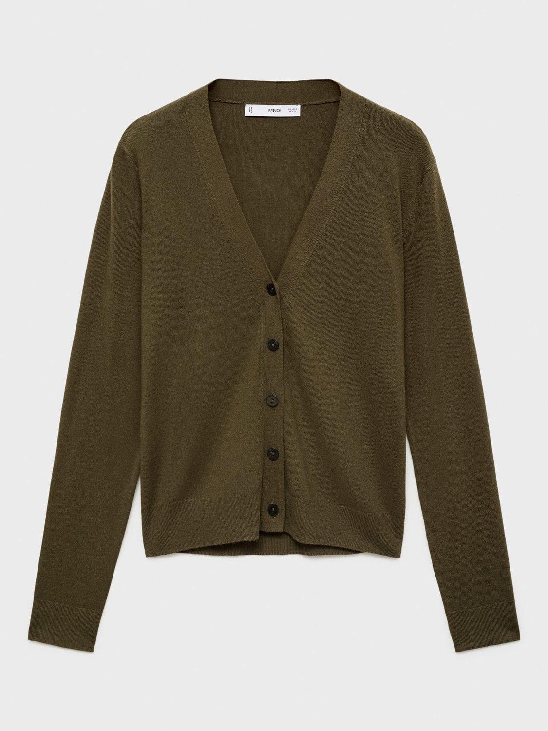 Product image 3 of 9, which shows Mango Lucca V-Neck Cardigan, Khaki, XXS