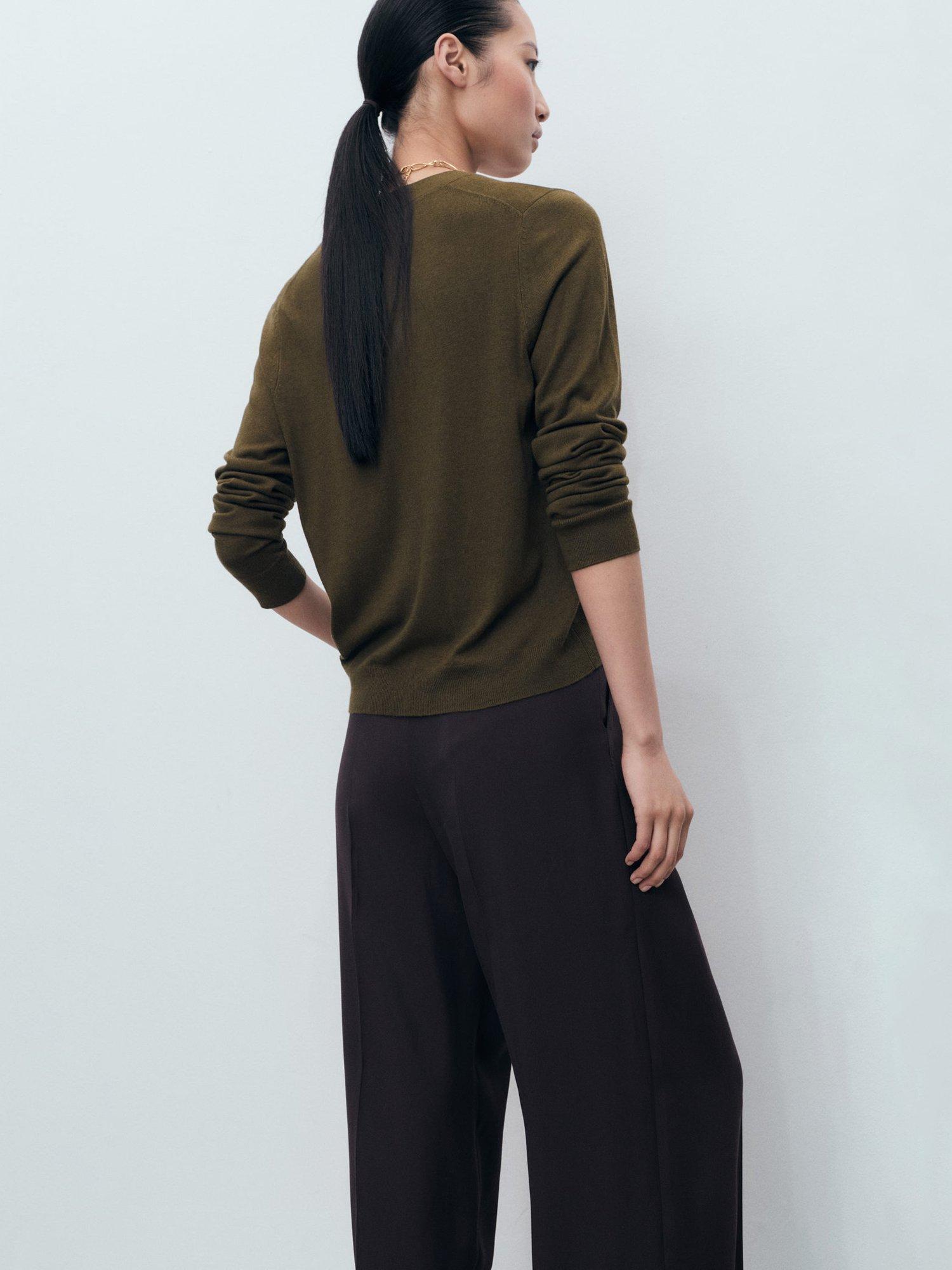 Product image 4 of 9, which shows Mango Lucca V-Neck Cardigan, Khaki, XXS