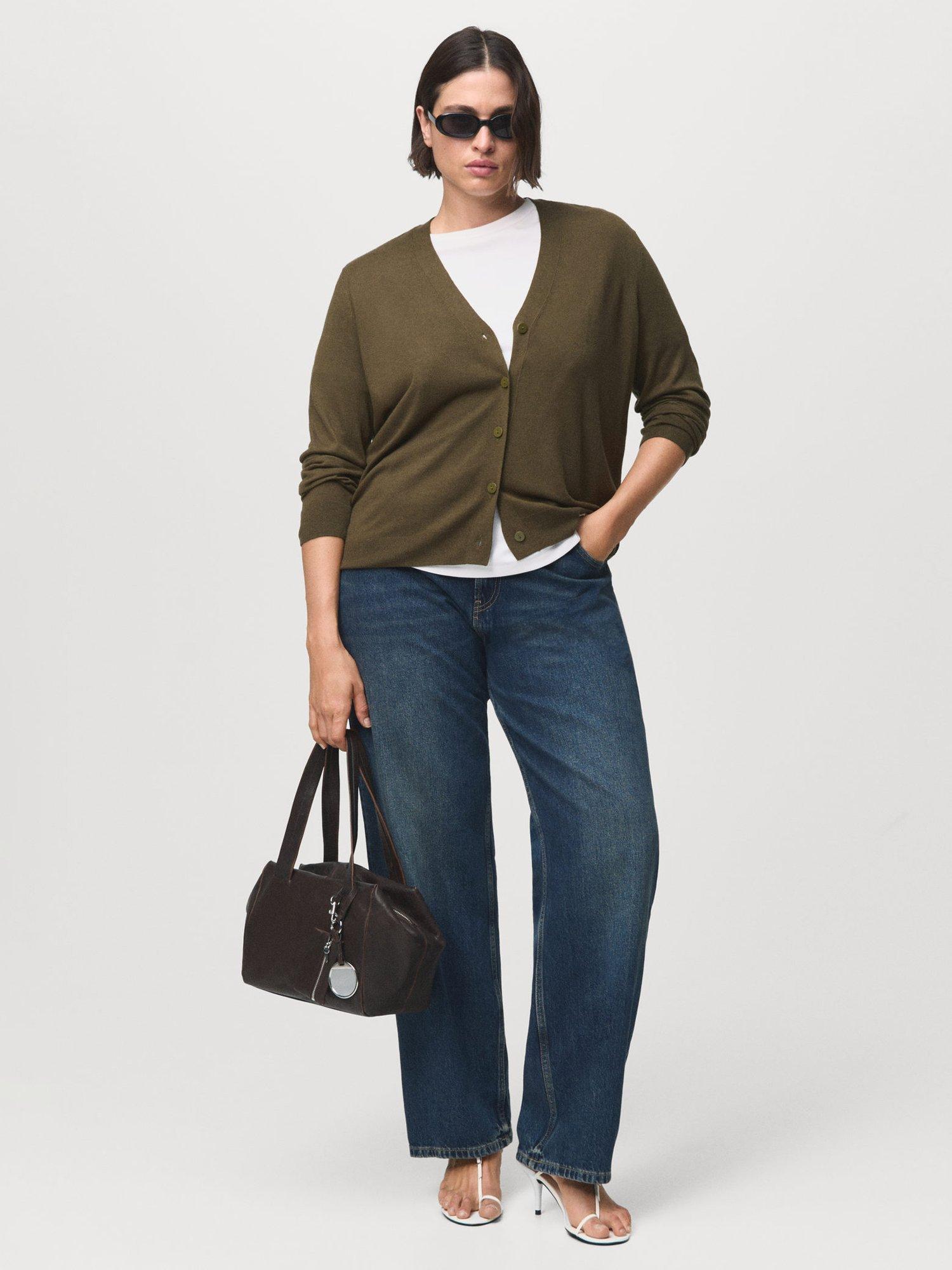 Product image 8 of 9, which shows Mango Lucca V-Neck Cardigan, Khaki, XXS