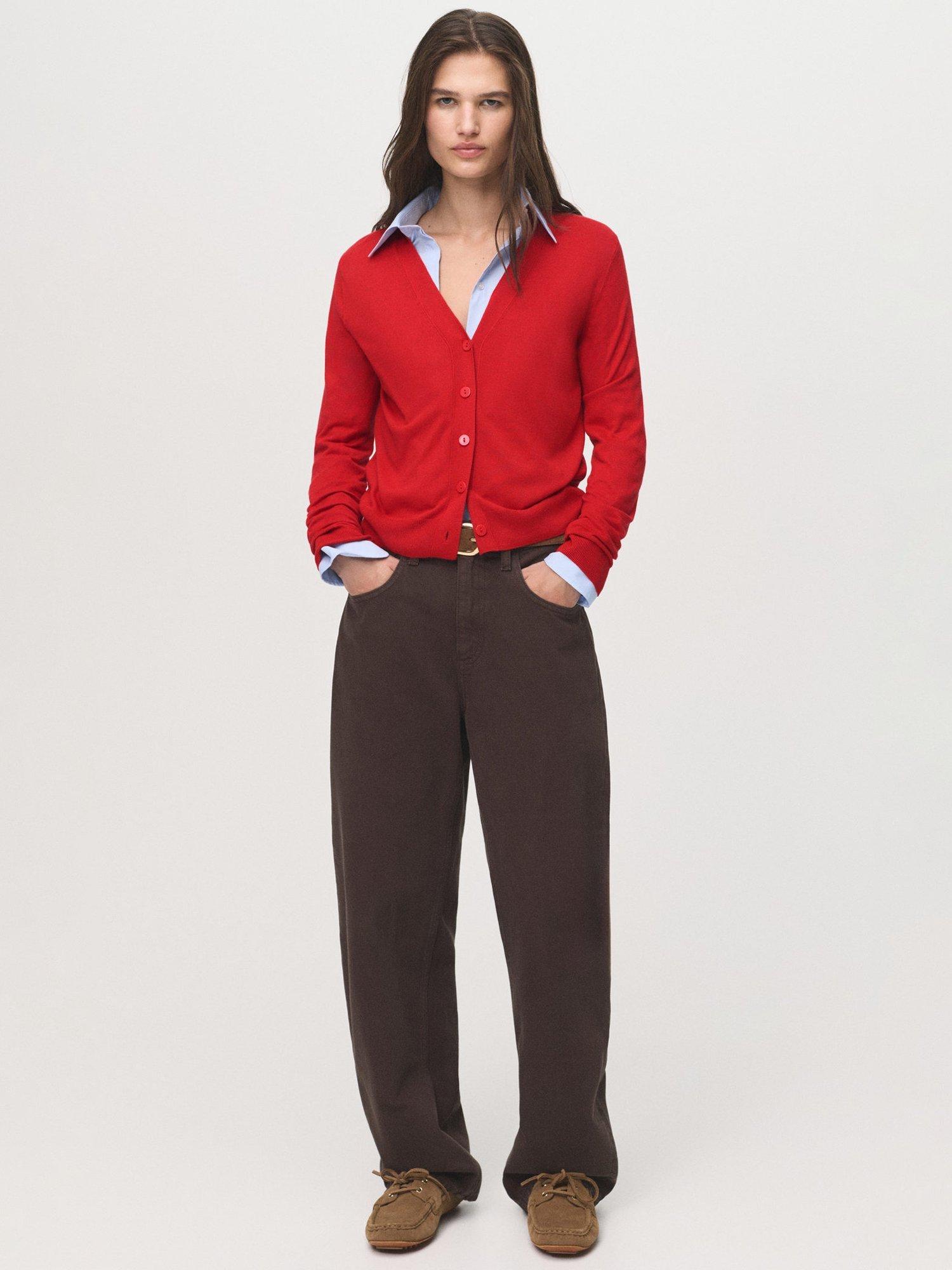 Product image 2 of 8, which shows Mango Lucca V-Neck Cardigan, Red, XS
