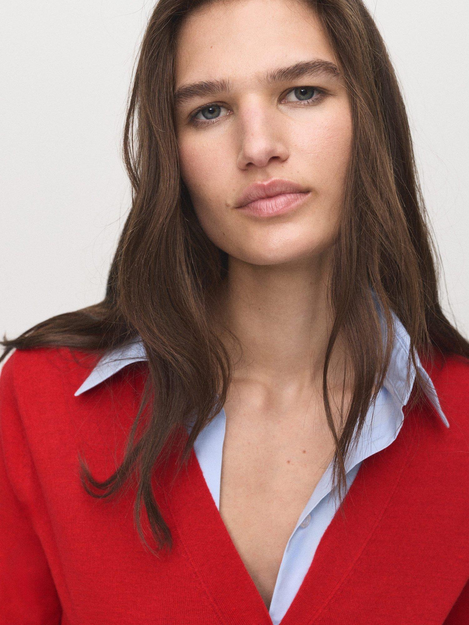 Product image 6 of 8, which shows Mango Lucca V-Neck Cardigan, Red, XS