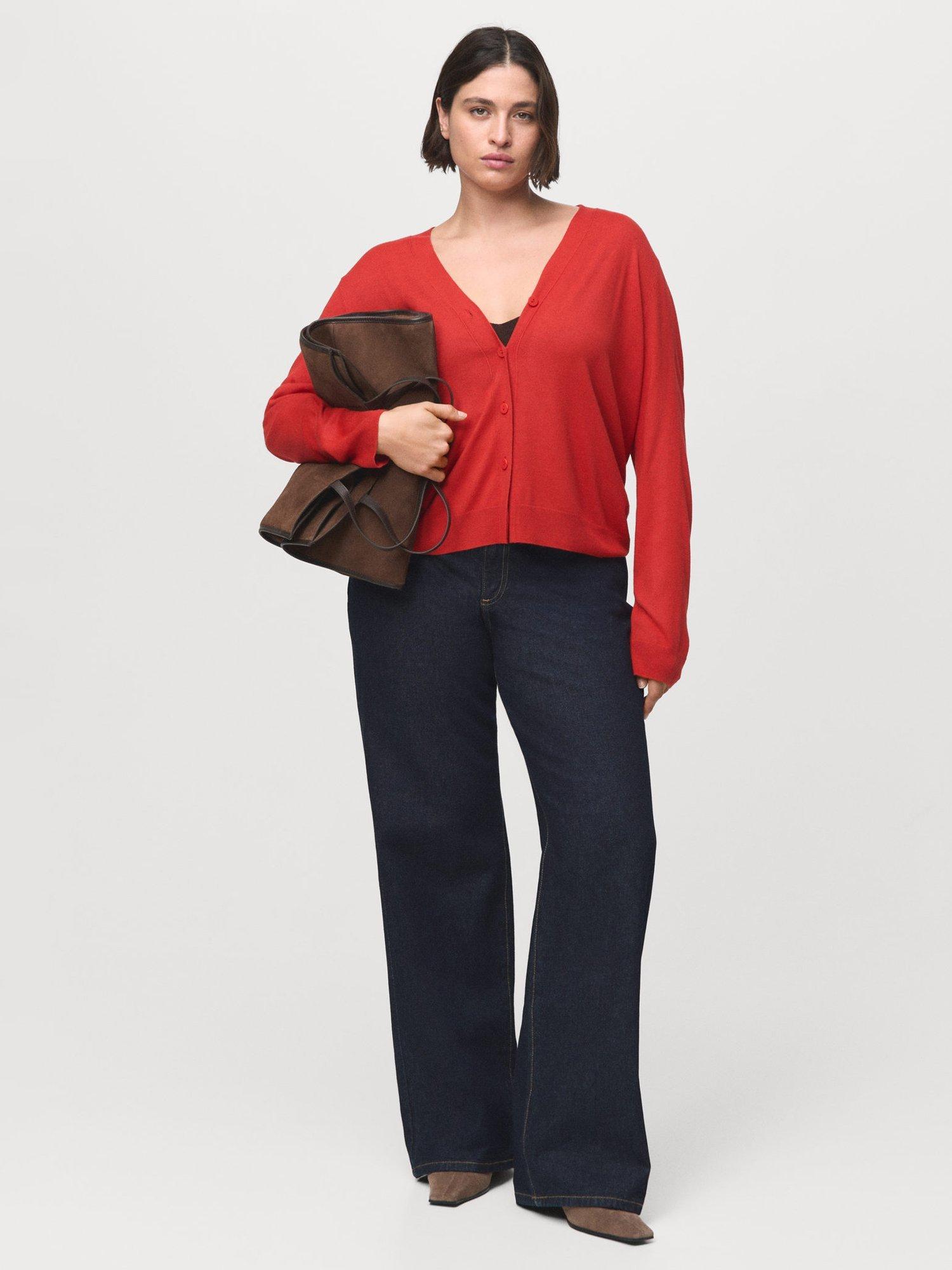 Product image 7 of 8, which shows Mango Lucca V-Neck Cardigan, Red, XS