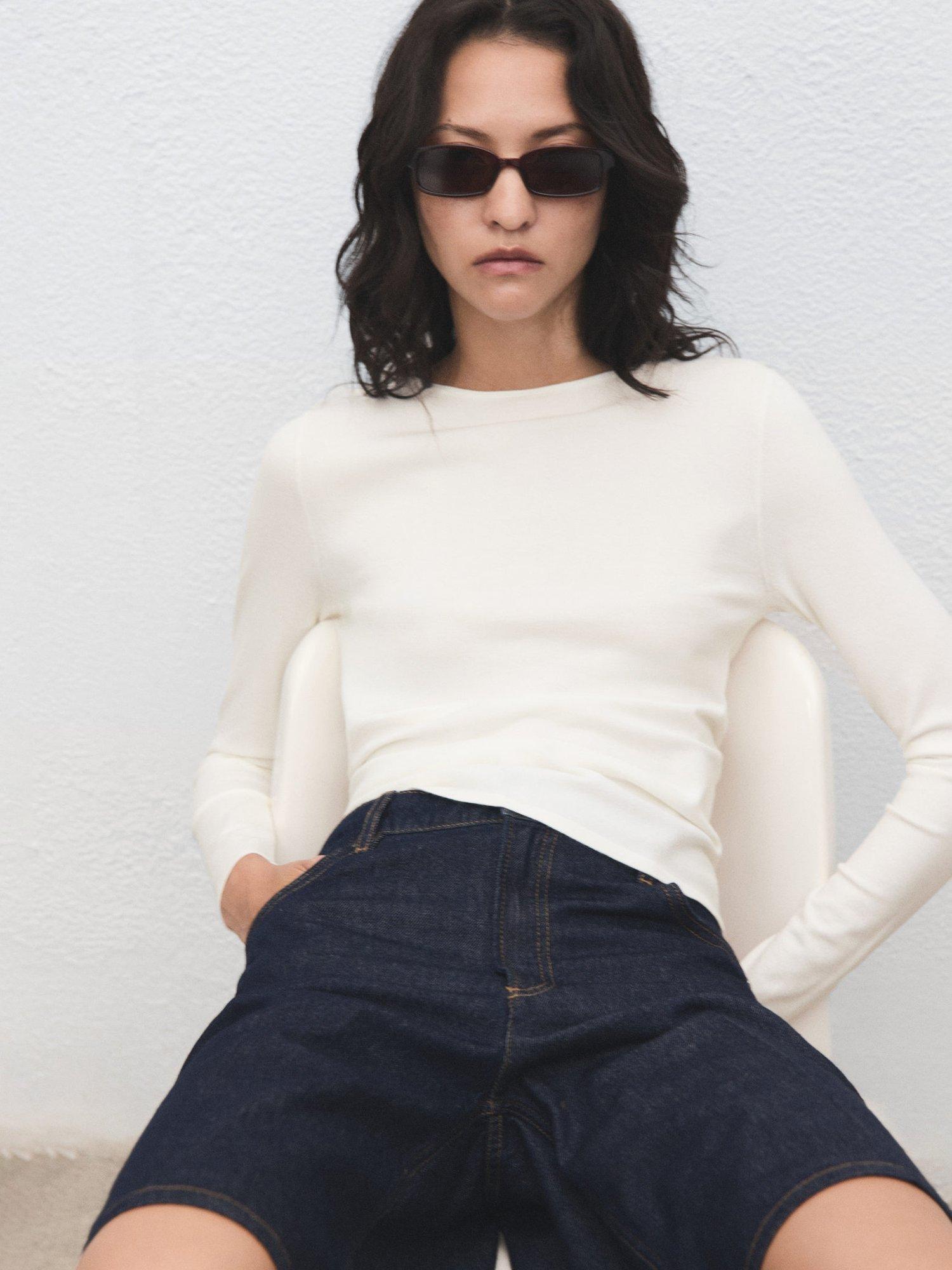 Mango Rira Fine Knit Sweatshirt, Light Beige