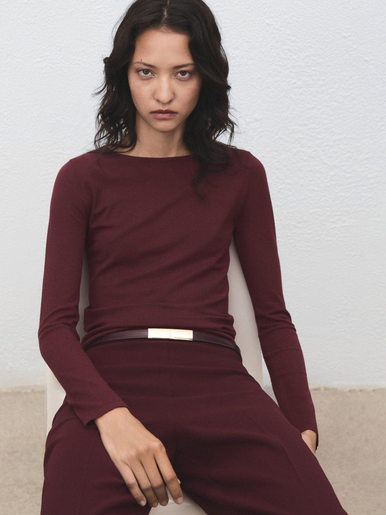 Mango Rira Fine Knit Sweatshirt, Dark Red