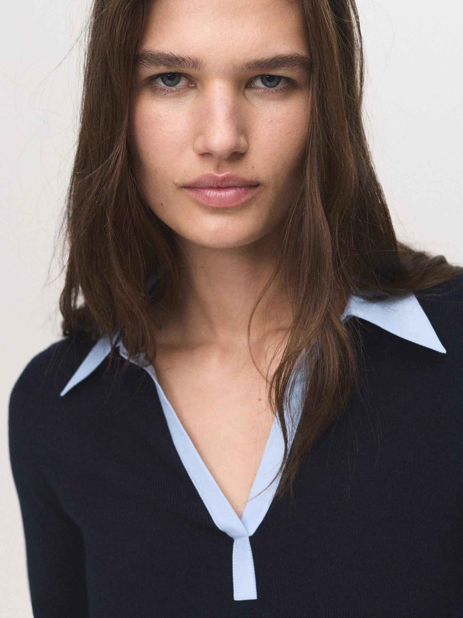 Product image 6 of 8, which shows Mango Mari V-Neck Collar Jumper, Navy, XXXL