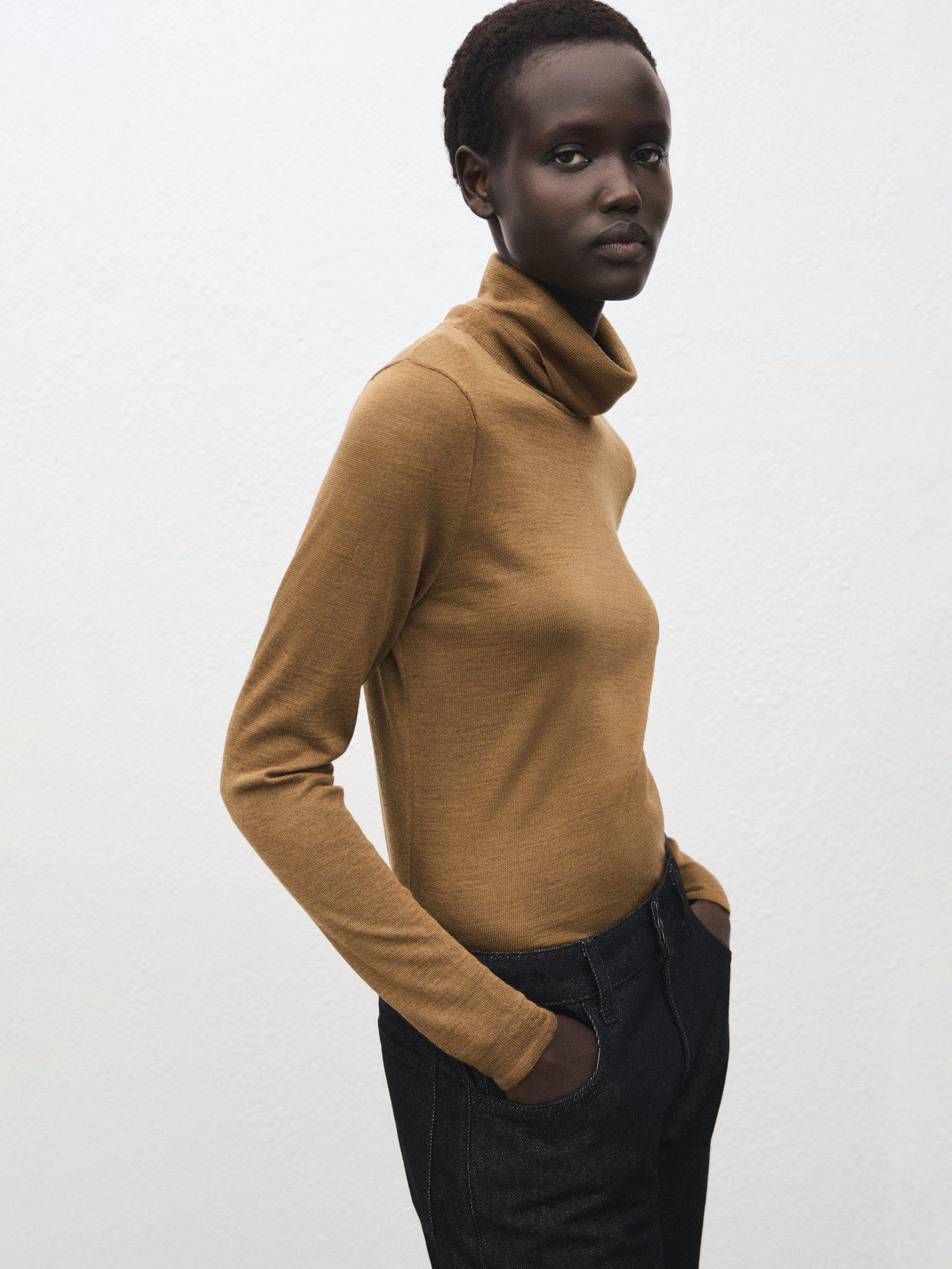 Product image 1 of 7, which shows Mango Mustasa Roll Neck Jumper, Dark Yellow, M