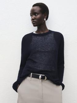 Mango Pili Fine Knit Jumper, Navy, Navy