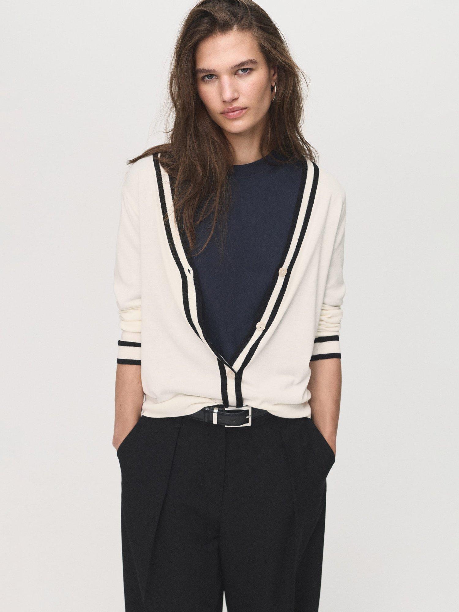 Mango Lucco Colour Contrast Cardigan, Light Beige