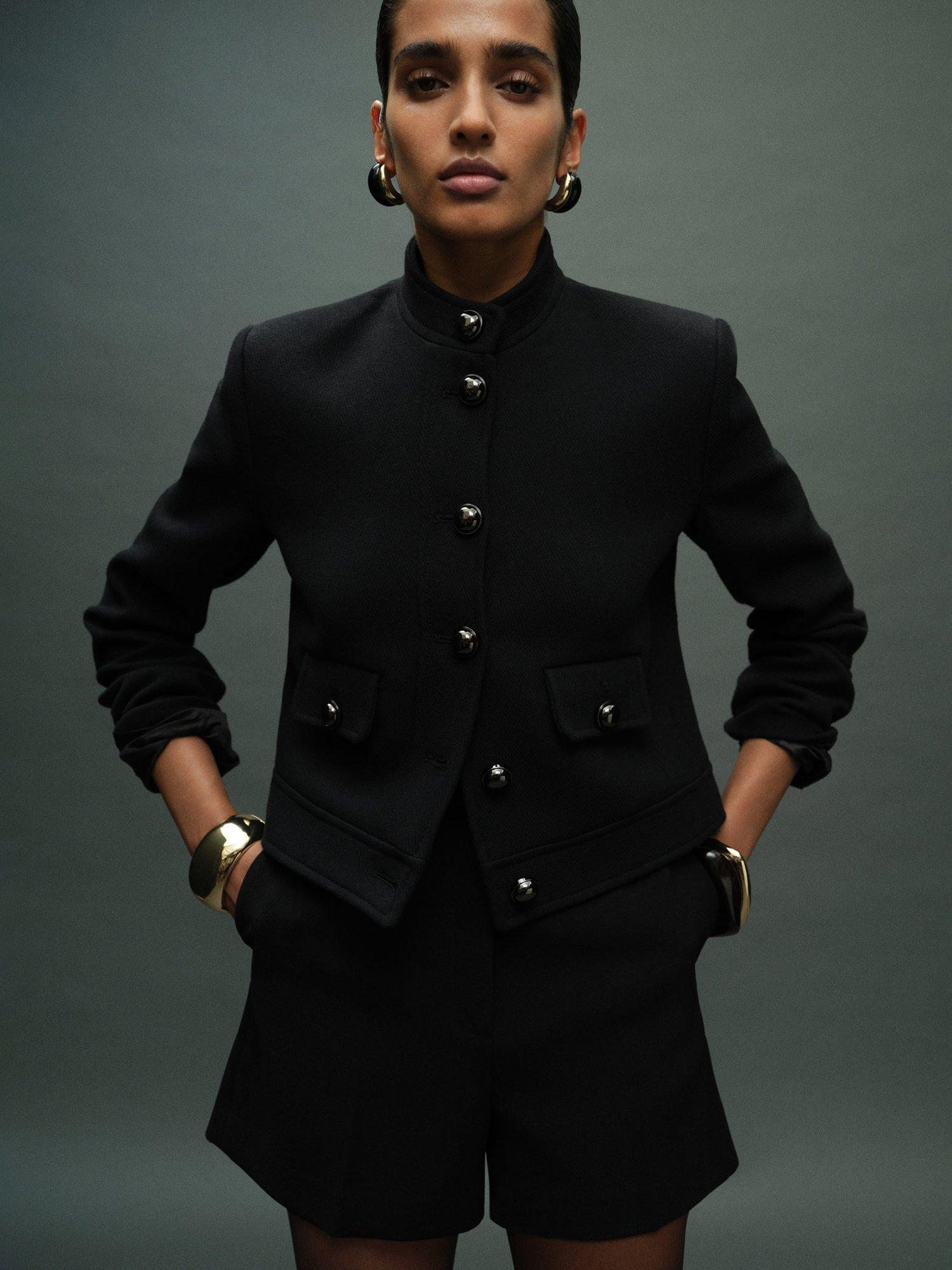 Product image 1 of 7, which shows Mango Claudia Jewel Button Jacket, Black, XXL