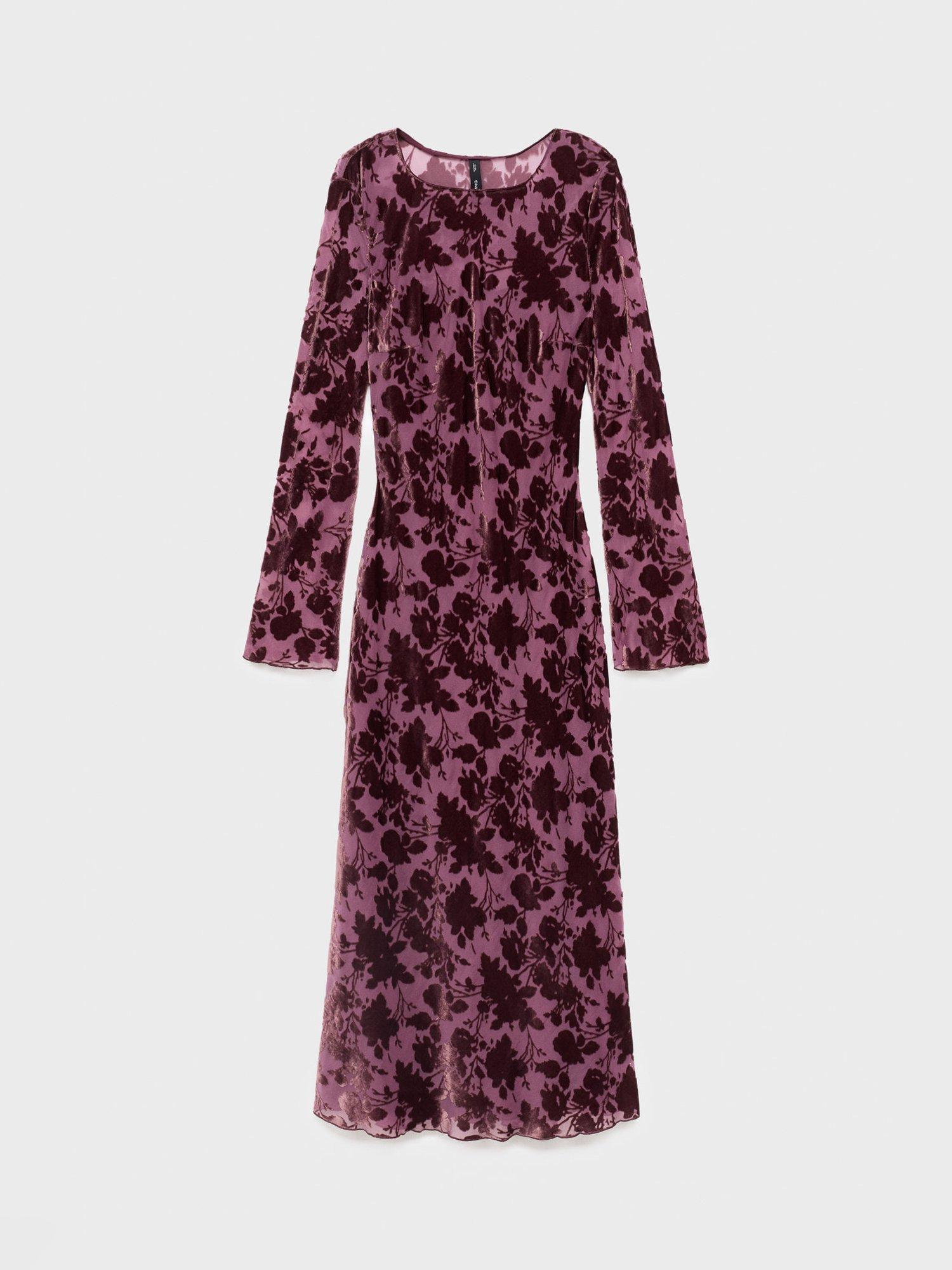 Product image 3 of 6, which shows Mango Ale Floral Jacquard Midi Dress, Dark Red, 12