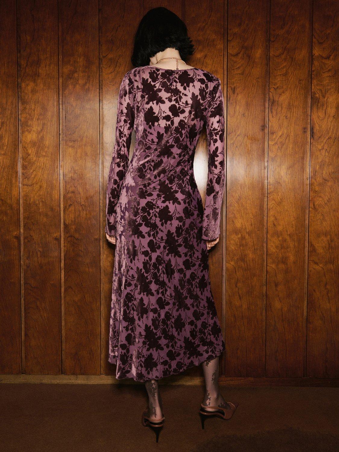 Product image 4 of 6, which shows Mango Ale Floral Jacquard Midi Dress, Dark Red, 12