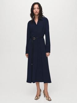 Mango Cadet Long Sleeve Collar Midi Shirt Dress, Navy