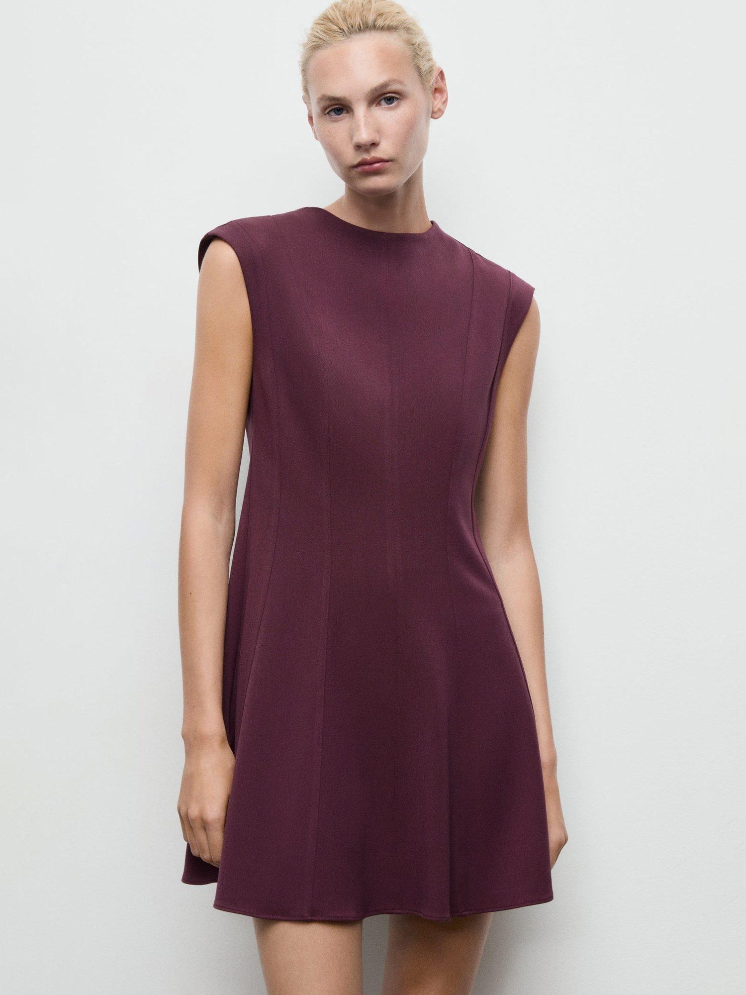 Product image 1 of 8, which shows Mango Cati Sleeveless Mini Dress, Dark Red, 10