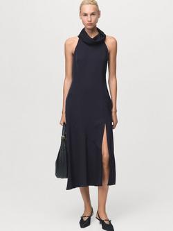 Mango Godia Sleeveless Cowl Neck Flared Midi Dress, Navy