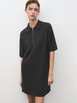 Mango Latitis Cotton Blend Short Sleeve Collar Mini Dress, Dark Grey