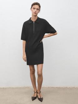 Mango Latitis Cotton Blend Short Sleeve Collar Mini Dress - view 2, Dark Grey