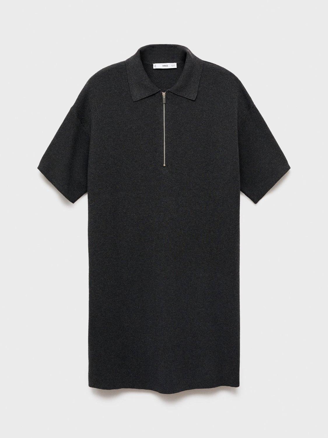 Product image 3 of 7, which shows Mango Latitis Cotton Blend Short Sleeve Collar Mini Dress, Dark Grey, 10