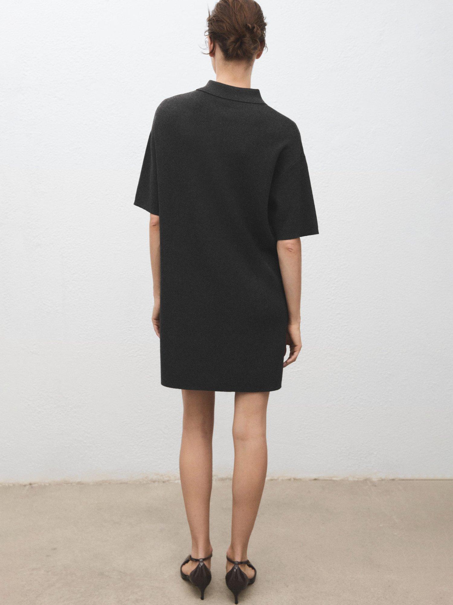 Product image 4 of 7, which shows Mango Latitis Cotton Blend Short Sleeve Collar Mini Dress, Dark Grey, 10