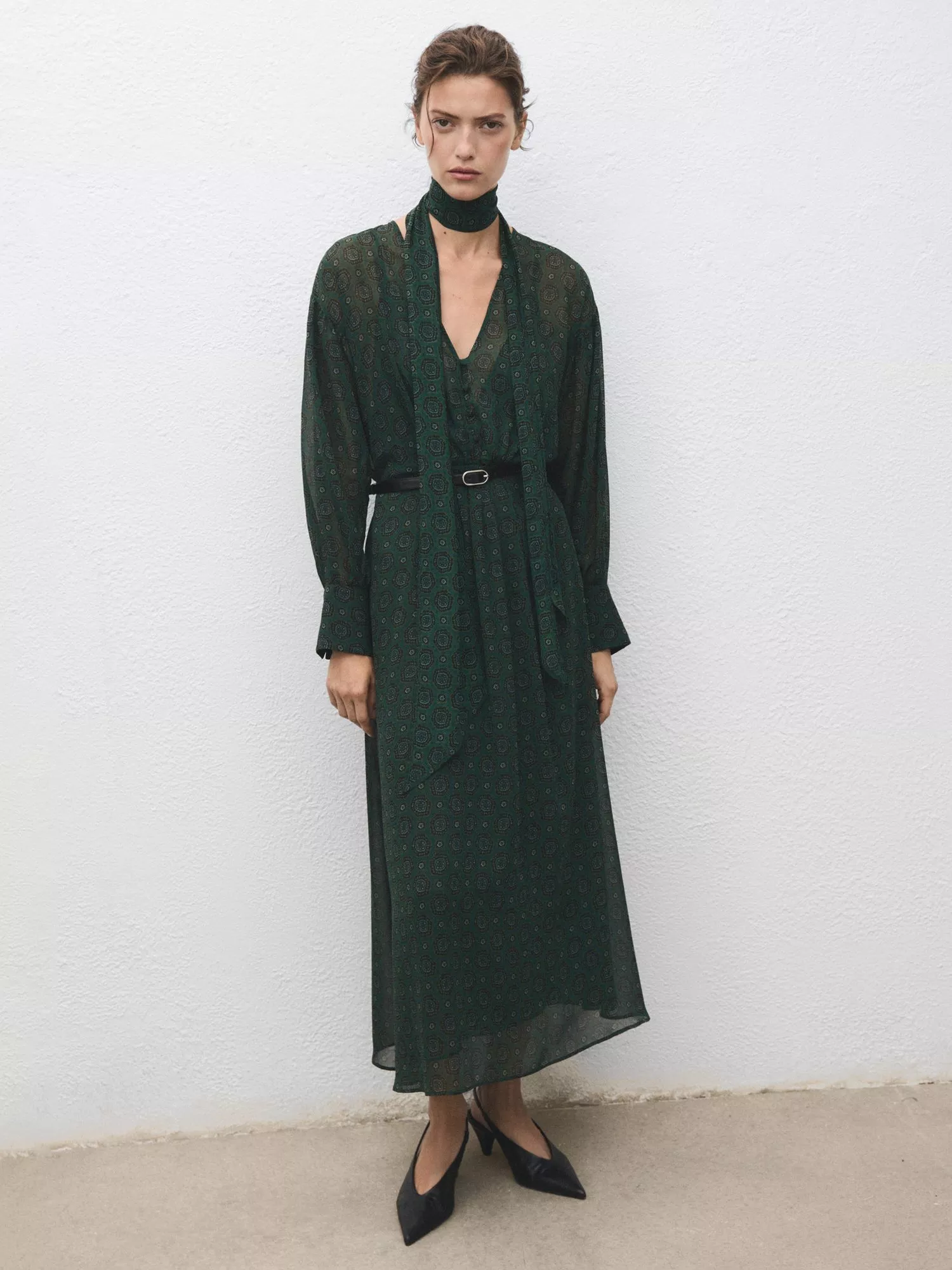 Mango Lucia Paisley Long Sleeve V Neck Maxi Dress